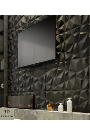 3d Kabartmalı Pvc Yeni Nesil Yapışkanlı Duvar Kağıdı Paneli Elmas Model Siyah Renk 50x50cm - 5