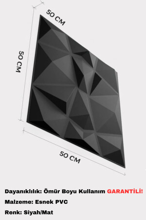 3d Kabartmalı Pvc Yeni Nesil Yapışkanlı Duvar Kağıdı Paneli Elmas Model Siyah Renk 50x50cm - 7