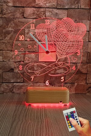 3D-LED-Nachtlicht mit 3-Herzen-Uhr, Geschenk für Liebhaber, 16-Farben-Lampe VİPYOLSAATLI3KALP01 - Vipyol