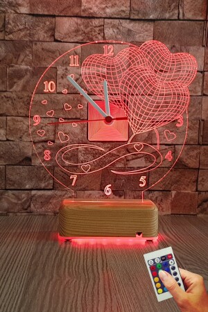 3D-LED-Nachtlicht mit 3-Herzen-Uhr, Geschenk für Liebhaber, 16-Farben-Lampe VİPYOLSAATLI3KALP01 - 2