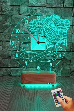 3D-LED-Nachtlicht mit 3-Herzen-Uhr, Geschenk für Liebhaber, 16-Farben-Lampe VİPYOLSAATLI3KALP01 - 3