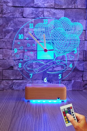 3D-LED-Nachtlicht mit 3-Herzen-Uhr, Geschenk für Liebhaber, 16-Farben-Lampe VİPYOLSAATLI3KALP01 - 4