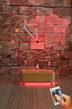 3D-LED-Nachtlicht mit 3-Herzen-Uhr, Geschenk für Liebhaber, 16-Farben-Lampe VİPYOLSAATLI3KALP01 - 1