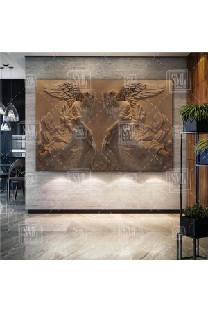 3d Mermer Kabartma Efektli Melek Kanat Yatay Kanvas Tablo T2020146 - SML TABLO