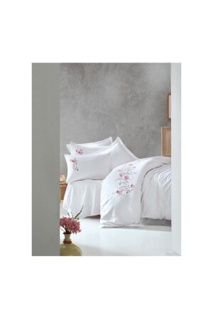 3d Nakışlı Saten Çift Kişilik Nevresim Takımı Perla Beyaz satenlperlabeyaz - Cotton Box