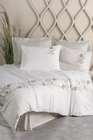 3d Nakışlı Saten Çift Kişilik Nevresim Takımı Urian Bej 8680108068656 - Cotton Box