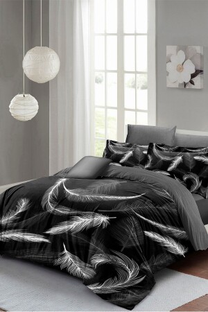 مجموعة غطاء من القطن المنسوجة بشكل وثيق الصاتين 3D تصميم خاص ريش مظلم (بدون أوراق) PERLASERA26530 - PerlaSera