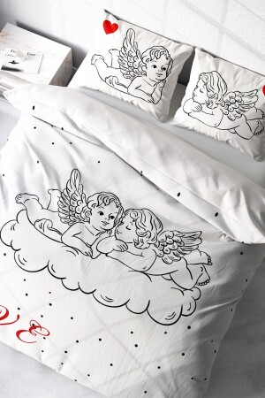 مـنـز - غطاء دوبل ديفيت مجموعة من القطن الساتين 3D تصميم خاص ملاك حديث PERLASERA31251 - PerlaSera