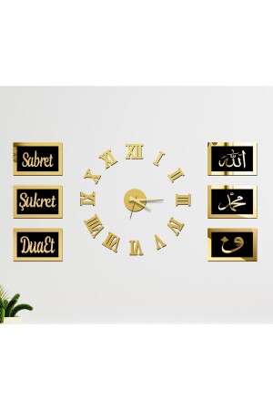 3D-Uhr mit römischen Ziffern und seien Sie geduldig, seien Sie dankbar, beten Sie Allah Muhammad Vav Panel-Set (SCHWARZES GOLD) 6LISET-ROMA-A - 2