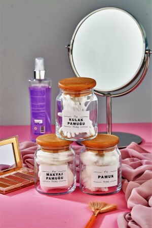 3er-Pack Wattestäbchen mit Holzhülle und Make-up-Baumwolle und Watte-Organizer, 300 ml - 2