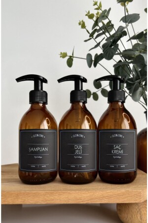 3er Set 300ml Bernsteinflasche Shampoo & Duschgel & Spülung Schwarz 3lüsetner4 - 2