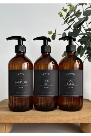 3er Set 500ml Bernsteinflasche Shampoo & Duschgel & Spülung Schwarz 3lüsetner2 - 1