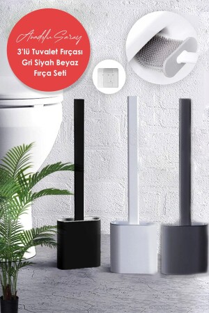 3er-Set Silikon-Toilettenbürste in weiß, schwarz, grau | . Toilette. SATZ - 1