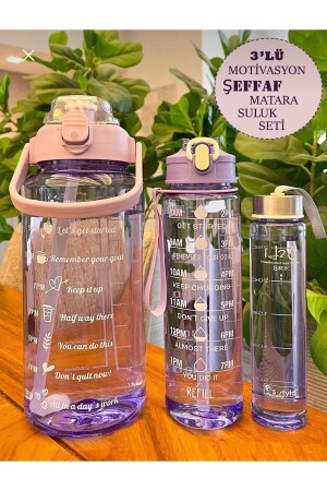 3er-Set TRANSPARENTE Motivations-Wasserflasche, 2 l + 900 ml + 600 ml, Tritan-Trinkflasche für Fitnessstudio - 1