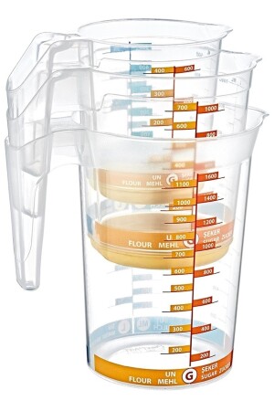 (3er-Set) Tropfenmessbecher-Set 500 ml – 1000 ml – 1750 ml Mixer und Rührschüssel EF-01 - 1