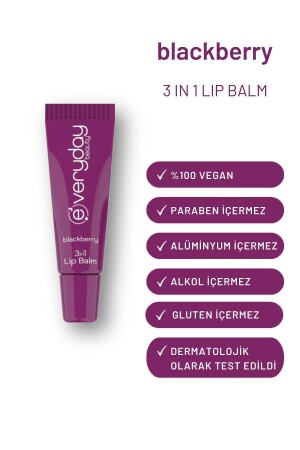 3in1 Lip Balm Böğürtlen- Nemlendirici Besleyici Parlatıcı Dudak Bakım 10 ml - 3