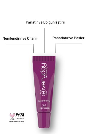 3in1 Lip Balm Böğürtlen- Nemlendirici Besleyici Parlatıcı Dudak Bakım 10 ml - 4