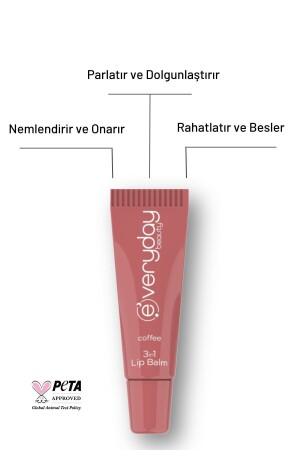 3in1 Lip Balm Kahve- Nemlendirici Besleyici Parlatıcı Dudak Bakım 10 ml - 3