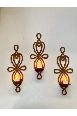 MNZ-3- Piece خشبية الحائز على شمعة الجدار سكونس الجدار زينة الحائز على شمعة الجدار - Evdeucuz