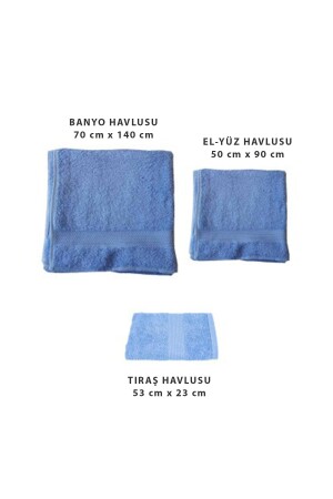 3'lü Banyo, El Yüz Ve Tıraş Sakal Havlusu - Mavi Havlu Seti - Havlu ASKGRC000200 - 5