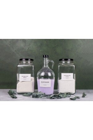 3'lü Banyo Seti 3000 ml Deterjan Beyazlar Renkliler Kavanozu - 1,5 Lt Yumuşatıcı Şişesi Siyah Kapak deterjan11 - Karçiçeği Home