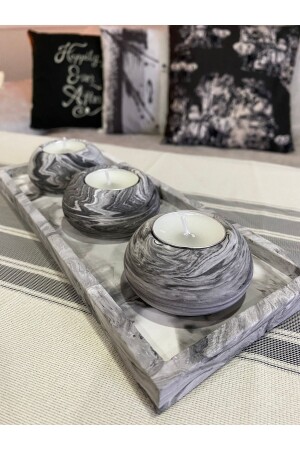 3'lü Beton Tabaklı Mumluk Set-dekoratif Mumluk-hediyelik Eşya-tealight Mumluk - 1