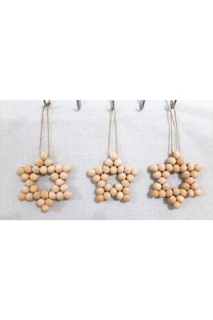 3'lü Dekoratif Ahşap Boncuklu Yıldız Set- Kapı Duvar Mutfak Bebek Odası Süsü - Tsundoku