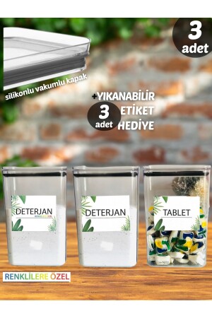 3lü Deterjan Kabı , Tablet Kabı Dekoratif Dikdörtgen 2,9 Lt Vakum Kapaklı 3'lü Set Saklama Kutusu TYC00665463238 - 5