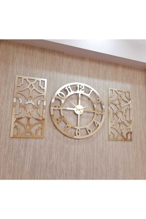 3lü Duvar Saati Ve Dekor Gold (SAAT 50X50CM DEKOR 24X50CM) Türk Rakamlı Mdf Üzeri Aynalı Pleksi 3800905 - 7