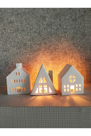 3lü Ev Mumluk Dekoratif Beton Mumluk Tealight Mum Dahildir - 1