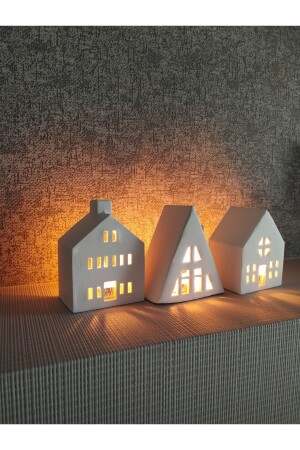 3lü Ev Mumluk Dekoratif Beton Mumluk Tealight Mum Dahildir - 4