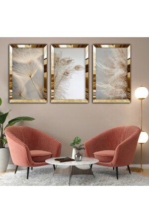 3'lü Gold Pleksi Kenar Kolaj Çizim Tablo YNPLK-22 - Zevahir Mobilya Dekorasyon