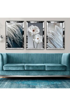 3'lü Gümüş Pleksi Kenar Kolaj Çizim Tablo - Zevahir Mobilya Dekorasyon