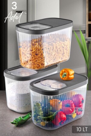 MNZ-3-piece Jumbo Size Stripped 10 لترات حاوية تخزين الطعام والنبضات - صندوق تخزين مع غطاء متحرك MCH09264 - Kitchen Life