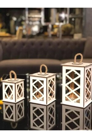 مجموعة من 3 مصابيح مزينة مزينة صغيرة من الخشب - Homejamin