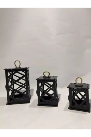 مجموعة من 3 مصابيح مزينة مزينة صغيرة من الخشب - Homejamin