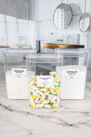 3-teiliges Geschenkset für Spülmaschinentabs und Spülmittelfarben – Weiß, Glas/Box 3 l, Küche1 - Karçiçeği Home