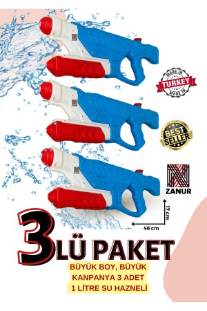 3lü PAKET Su Tabancası Pompalı su Tabancası oyuncak, 1 LT HAZNELİ 3Lüpakbuyuk - 1