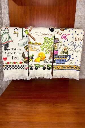3'lü Saçaklı Pamuklu 40x60 Cm Baskılı Havlu Seti El Yüz Mutfak Havlusu Yumuşak Desenli Su Emici Set HAVLU-SET-40x60 - CNR Garden