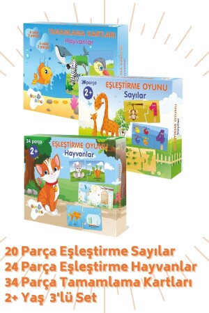 3'lü Set 2-yaş Eşleştirme Oyunu Sayılar Ve Hayvanlar, Tamamlama Kartları Toplam 78 Parça BON802680338132 - 1