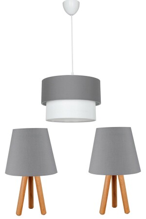 3er-Set Kronleuchter und Lampenschirm aus Holz auf dem Nachttisch / Anthrazit EV-119 - EvLight