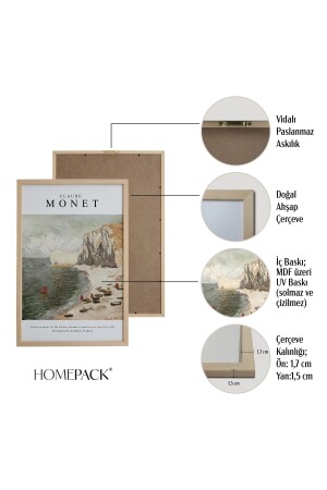 3'lü Set Doğal Ahşap Lamine Çerçeveli Klasik Eserler Soyut Claude Monet 30x40cm 40x60cm Hpn135 HPN135 - 3