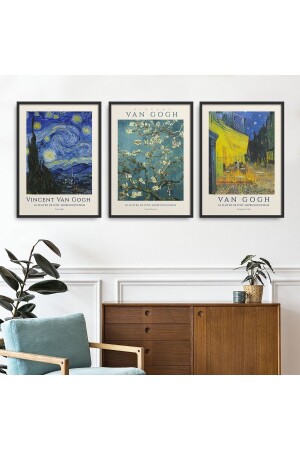 3'lü Set Doğal Ahşap Lamine Çerçeveli Klasik Eserler Soyut Vincent Van Gogh 30x40cm 40x60cm Hpn138 - Homepack