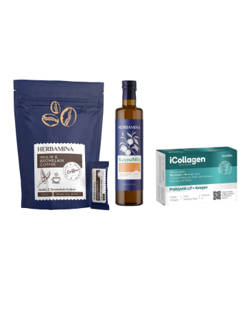 3'lü Set Herbamina Koffie Coffee INULIN & BROMELAIN COFFEE&icollagen Kolajen Ve Probiyotik Tablet&Kayısı Mix Sirke - Herbamina