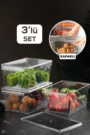 3'lü Set Kapaklı Buzdolabı Düzenleyici Buzdolabı Içi Düzenleyici Organizer 14 X 32,5 X 20 Cm MCH-559 - 2