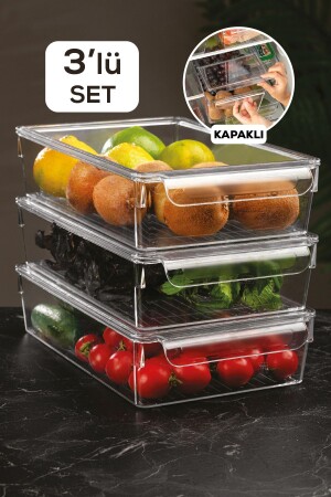 3'lü Set Kapaklı Buzdolabı Düzenleyici Buzdolabı Içi Düzenleyici Organizer 7 X 32,5 X 20 Cm MCH-557 - 1