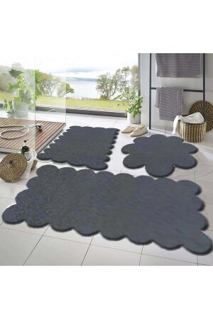 3'Lü Set Kaymaz Taban Banyo Paspası Halısı 50x50 (yuvarlak papatya ) -50x60(LAZER)- -60x100 (LAZER) - Balat Halı