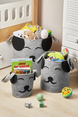 3'lü Set Köpek Figürlü Oyuncak Saklama - Çamaşır Sepeti - Serstil