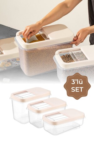 3lü Set Multibox Maxi Saklama Kabı Kaydırak Kapaklı 1x(5 Litre, 7,5 Litre, 10 Litre) Krem 3BOYSET - 4
