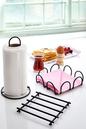 MNZ-3-Piece أسود Trivet ناجب حامل الحفاضة حامل اللون الأسود مجموعة طلاء فولاذ المقاوم للصدأ مجموعة عرض خدمة المطبخ - İliva